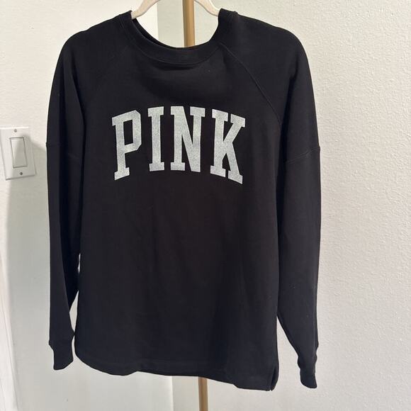 PINK Victoria's Secret Long Sleeve Black Sweater W/Sparkly Logo Womens Small - Picture 1 of 5